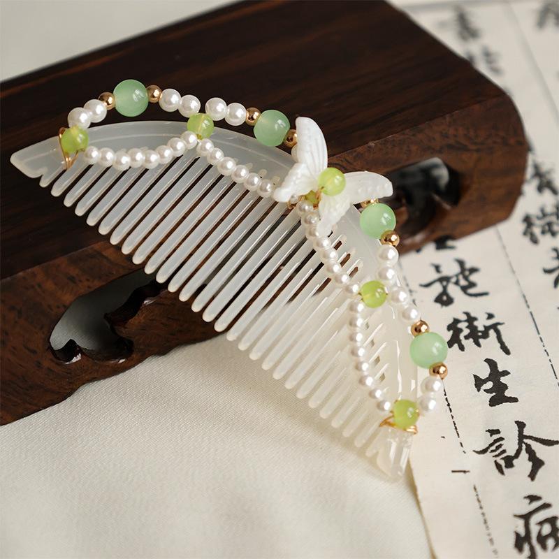 Antique Hanfu Hair Comb with Acetate Flowers - Cute Kids' Hair Crown & Side Comb, Sweet & Versatile Chinese Style Hair Accessory