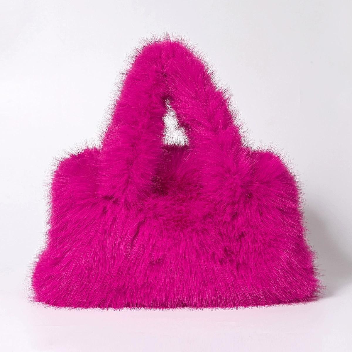 

Luxury Faux Mink Fur Bags for Women Handbags Candy Color Plush Tote Fluffy Soft Shoulder Bag Large Capacity Shopper Purses New