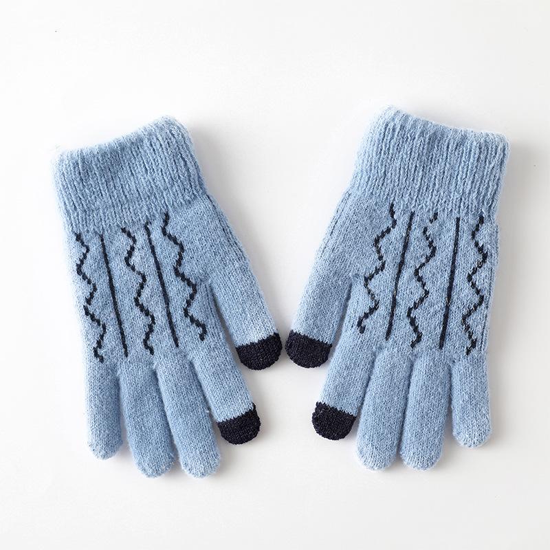 

Унисекс зимние сохраняющие тепло вязаные утолщенные однотонные мягкие перчатки для сенсорного экрана синий