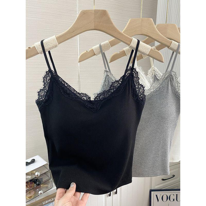 

Тонкий ремешок, нагрудная подкладка, майка, женский внутренний, сексуальное кружево, V-образный вырез, открытая спина, бюстгальтер, интегрированный базовый топ Black Free size (45.00 kg-62.50 kg