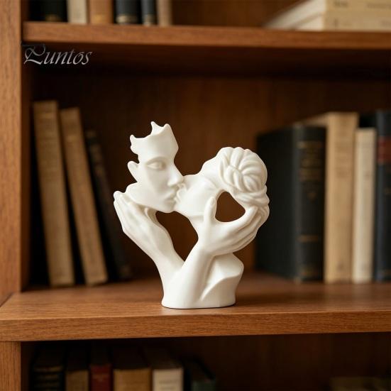 Living Room Art Piece 3D Printed Kissing Couple Figurine, Romantic Hollow-out Statue with Wide Solid Stable Base, Modern Delicate Carved Figurine