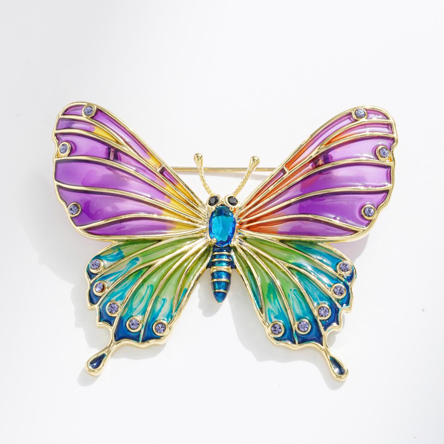European & American Handmade Enamel Butterfly Brooch - Unique Colorful Clothing Accessory