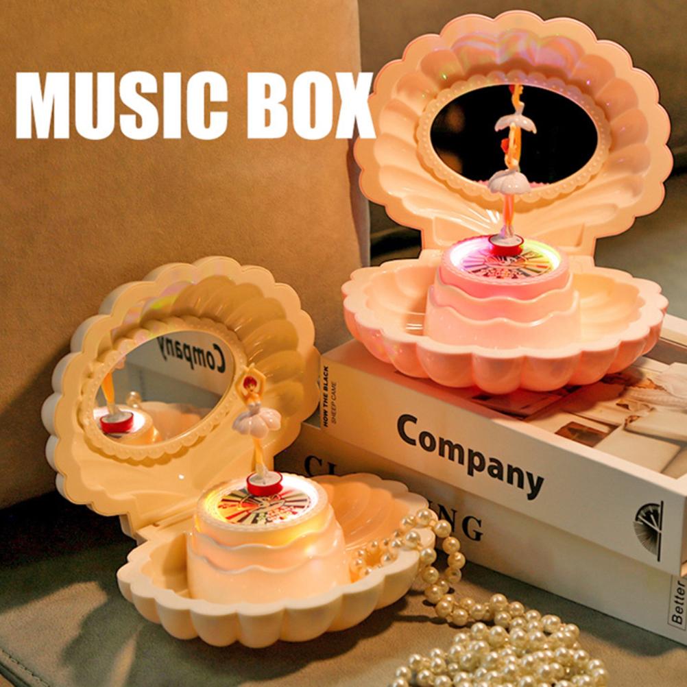 Shell Shape Ballet Girl Music Box with Mirror Jewelry Storage Box Classic Retro Melody Gift For Birthdays Holidays