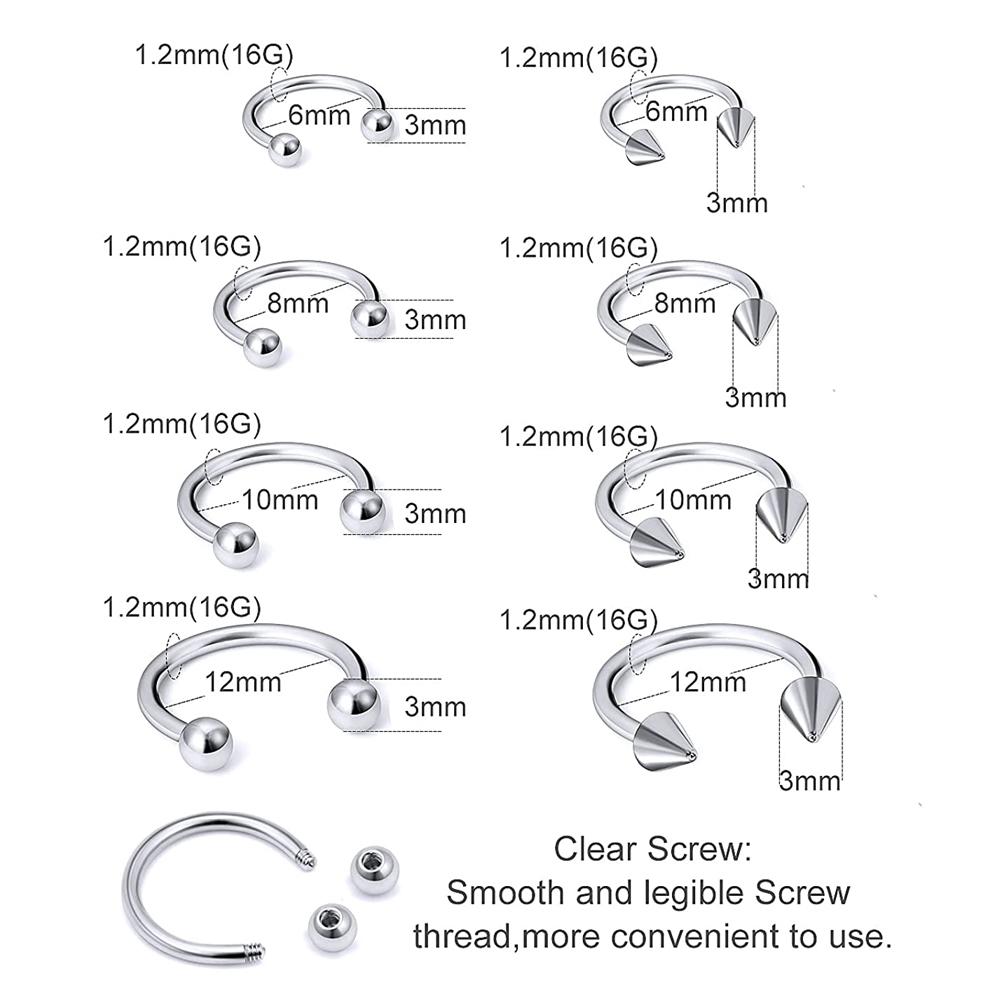4Pcs/32pcs 16G Septum Nose Rings Stainless Steel Hoop Horseshoe Piercing Jewelry Tragus Cartilage Earrings for Women Men 6-12mm