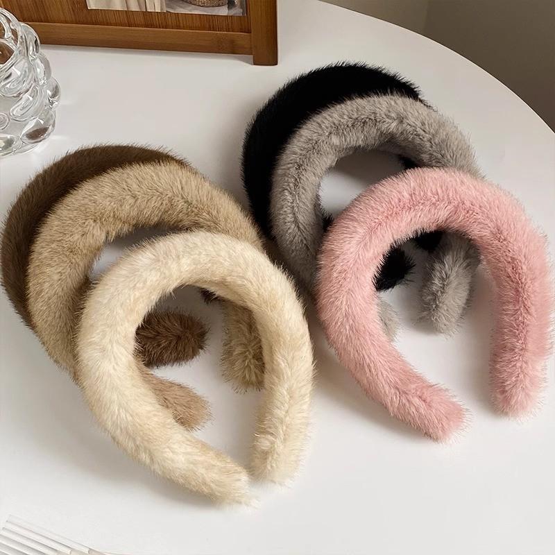 Solid Color Widen Thicken Hair Bands Women Girls Sweet Versatile Soft Fluffy Furry Hair Hoops Winter Hair Accessories Gifts