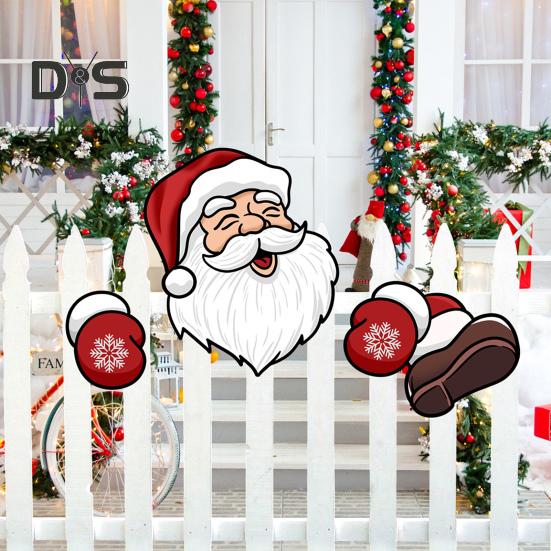 Christmas Decorations Set Santa Claus Elk Snowman Peeking Garden Yard Decorations Outdoor Xmas DIY Garden Fence Sign Ornament for Home Garden Yard