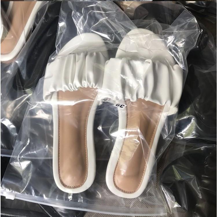 2025 Autumn New European and American Flat-bottomed Cool Slippers Women Wear Large Size Pleated Slippers Slippers