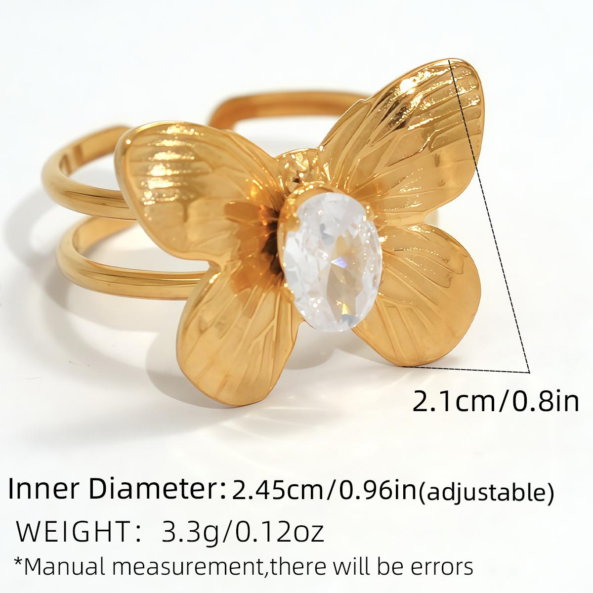 

Exquisite Butterfly Design Rings For Women Stainless Steel 18K Gold Plated Waterproof Aesthetic Zircon For Daily Wear Vacation resizable