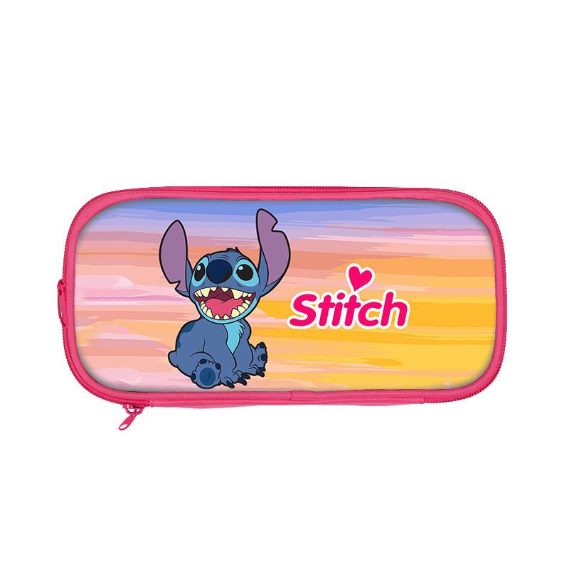 Stitch And Angel Cartoon Print Student Double Layer Stationery Storage Bag For Kids And School Use
