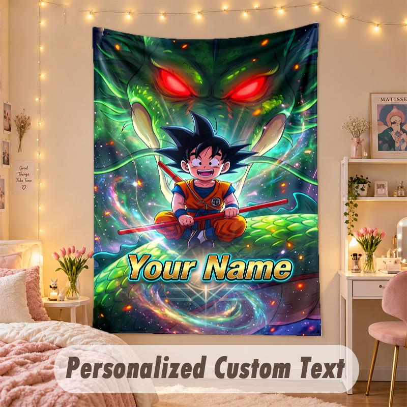 Custom Personalized Tapestry,Dragon Ball Print Custom Name Text Wall Art Hanging for Bedroom
