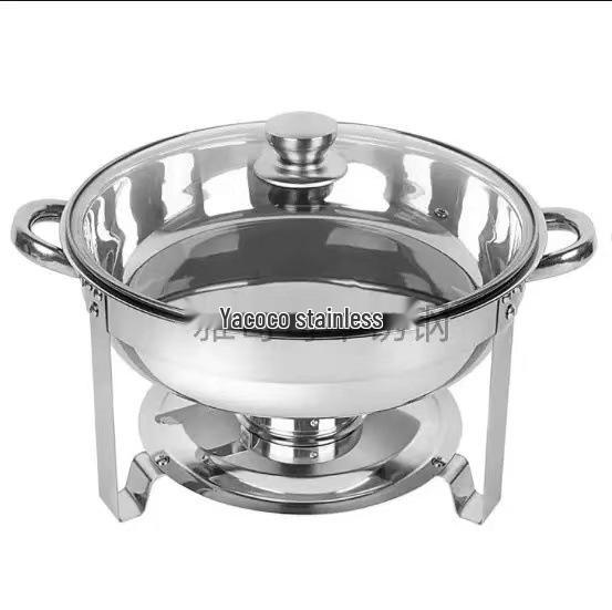 Round Stainless Steel Buffet Stove with Stand - Golden Alcohol Food Warmer