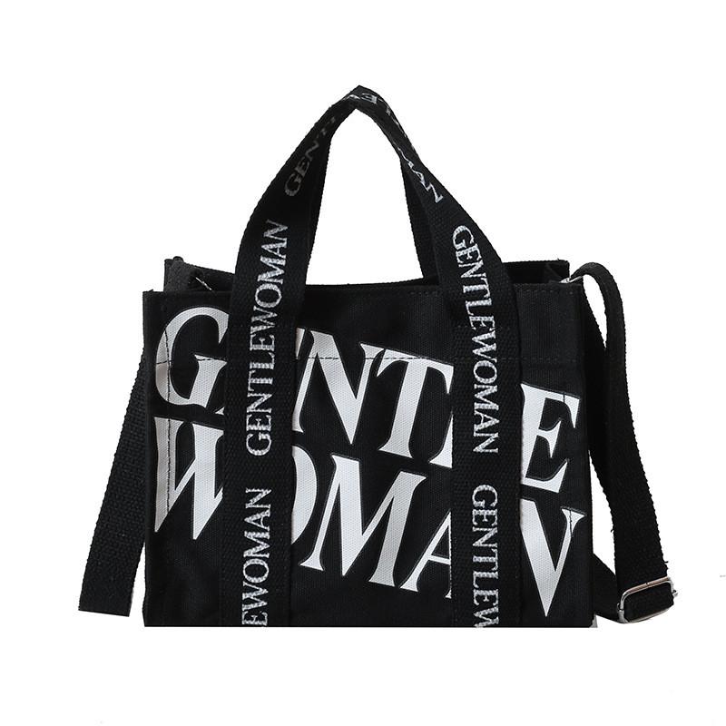 Ielgy Niche Canvas Shoulder Female Bag Unique Letter Print Handbag Trendy