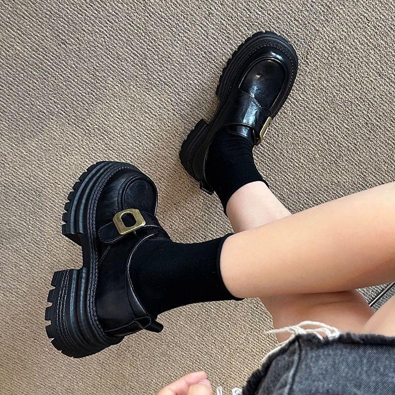 Platform thick heel British style small leather shoes women's 2025 new spring versatile women's shoes single shoes black loafers