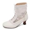 Fashion 2025 New Lace Up Hollow Mesh Victorian Ladies High Heel Shoes Strange Steampunk Boot Ankle Boots Women Thick Soled Short Boots