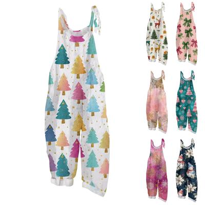 Women's Jumpsuit  Print Casual Loose Vintage Shoulder Strap Cotton Linen