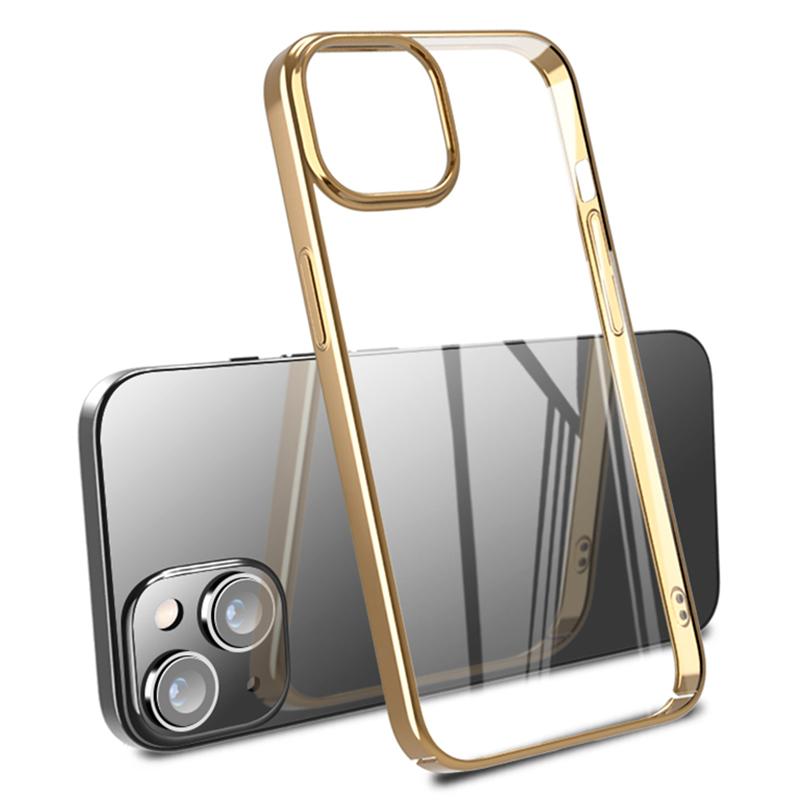 

For iPhone 15 Case Electroplating Frame Hard PC Shockproof Phone Cover Gold