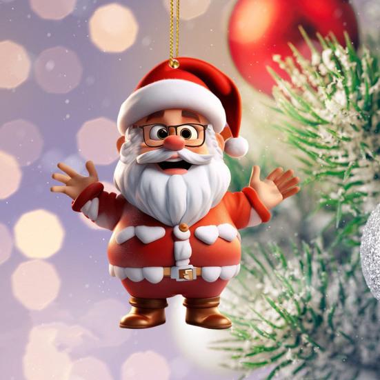 Santa Claus Decoration 2D Acrylic Hanging Ornament Cartoon Santa Christmas Tree Decoration for Mantel Wall Window Decor