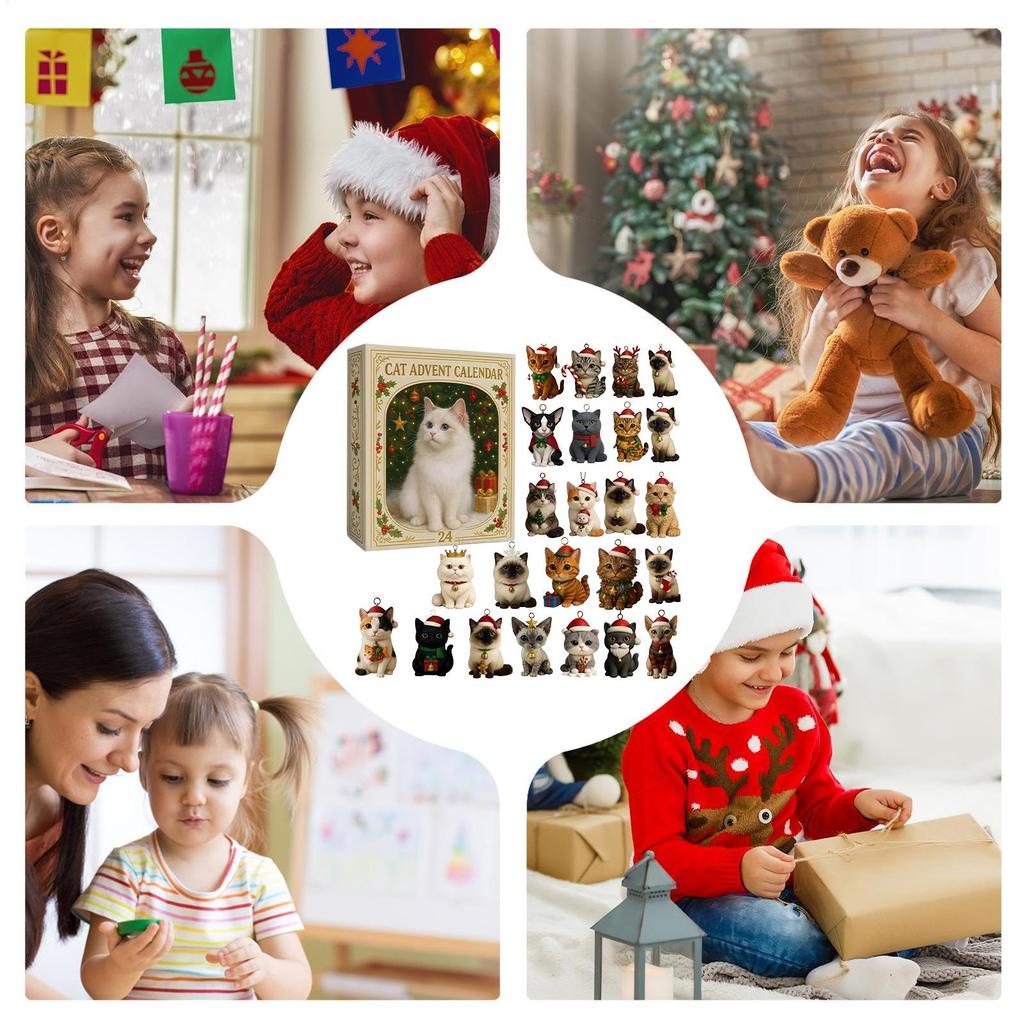 Christmas Calendar Countdown 2D Acrylic Cute Cat Calendar with 24 Boxes Artistic Holiday Ornament for Women Men Teen Boys Girls