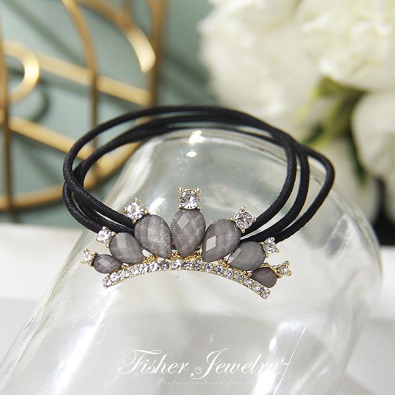 Korean Fashion Elegant Rhinestone Crown Scrunchies Women Girls Elastic Hair Rubber Band Accessories Tie Hair Ring Rope Headdress