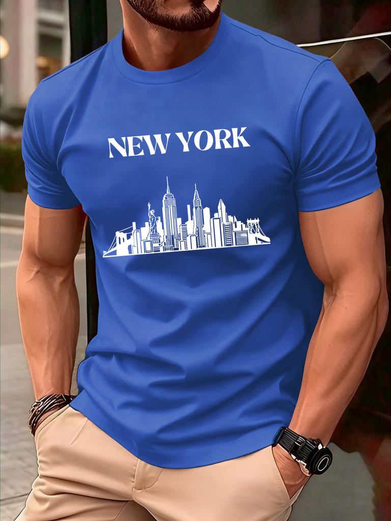 New York City Silhouette Men T Shirts Casual Hip Hop Tops Multicolor Cotton TShirt Summer Loose Male Crewneck Short Sleeve