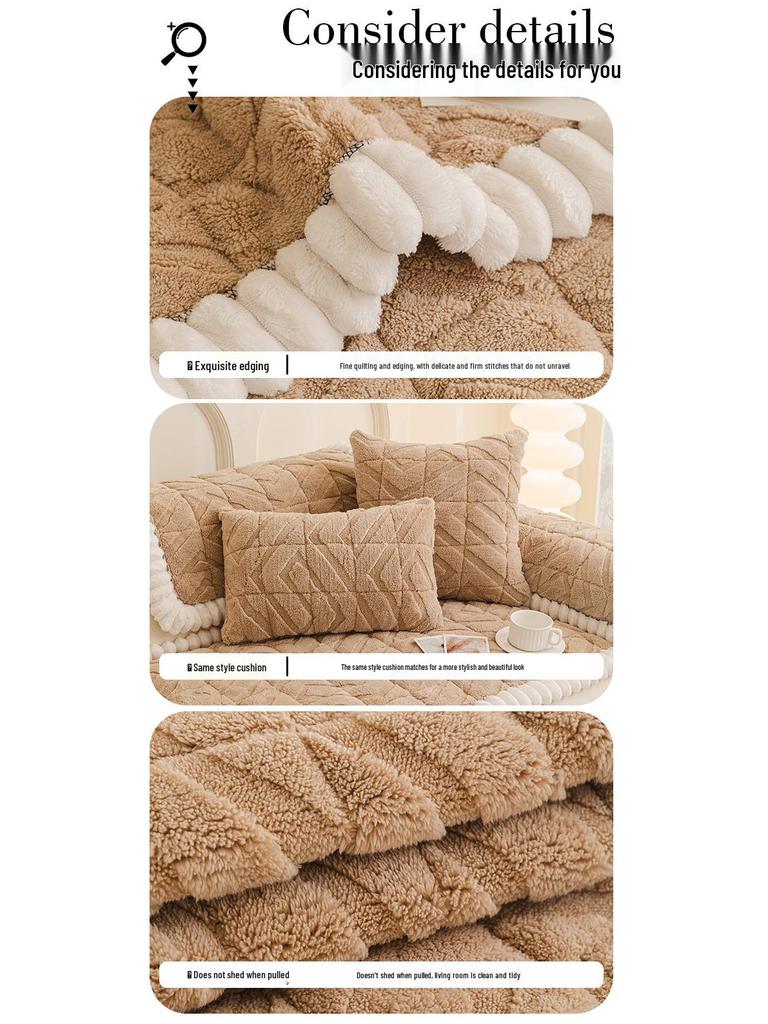 2026 Autumn/Winter Plush, Non-Slip Sofa Cover & Thick Velvet Cushion for Leather Sofas