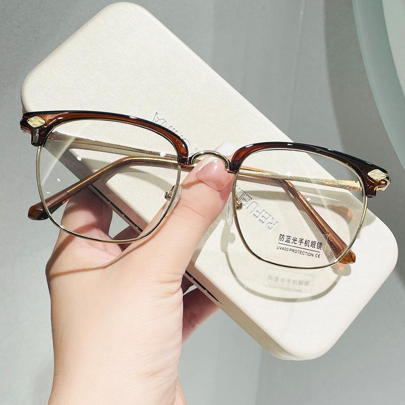 

Анти-синие плоские очки модные полуоправы брови металлическая оправа очков деловые мужские очки для близорукости оправа White flat blue light film
