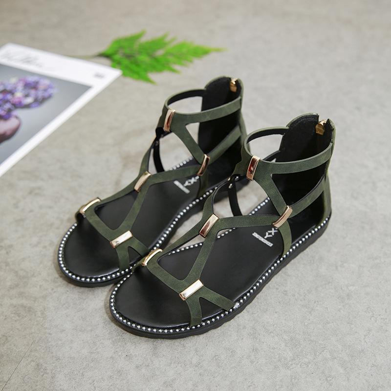 

SyfIyno 2025 Весна/Лето Новая Мода Полые Сандалии Римские Женские Туфли Плоская Сумка и Студенческие Женские Сандалии 40 зелёный