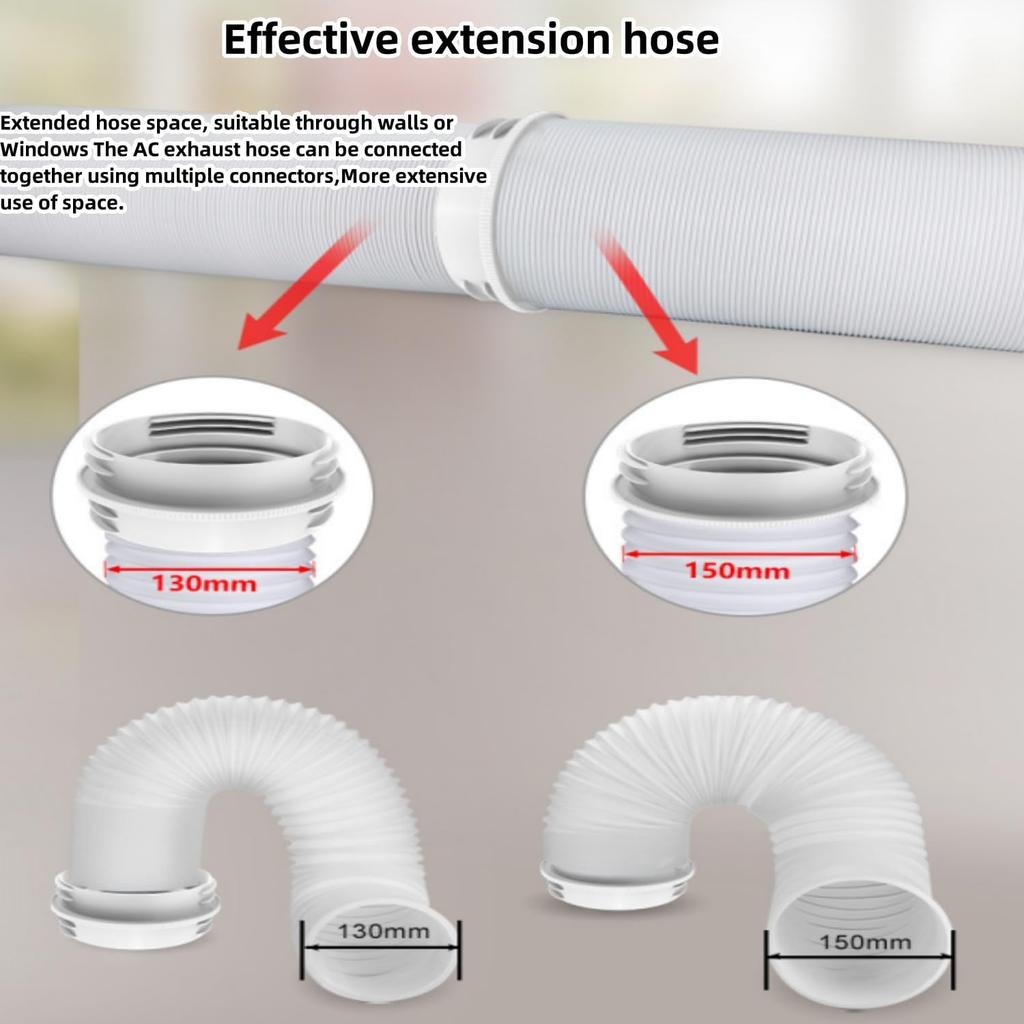 Mobile air conditioner exhaust hose dual-size connector compatible with 5-inch and 6-inch hoses male and female threads gray