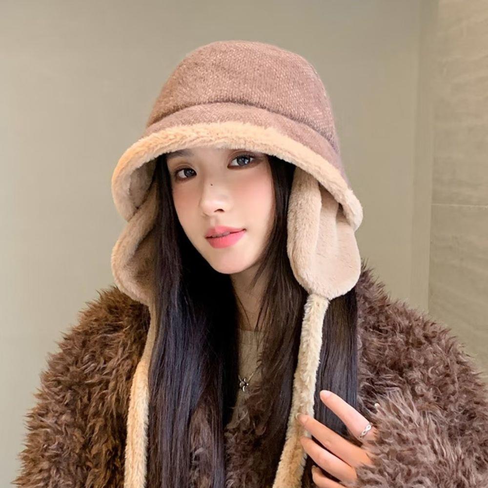 Winter Hat With Earflap Luxury Fisherman Hat Solid Color Beanie Panama Lady Hiking Fur Hat Bucket Hats Warm Thicken Barrel Cap