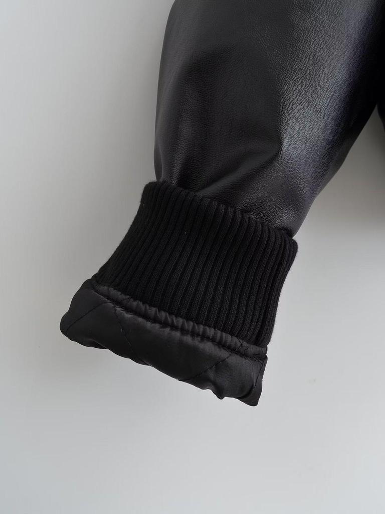 Autumn 2024 Women's European-American Style Washed Faux Leather Flight Jacket 6318223