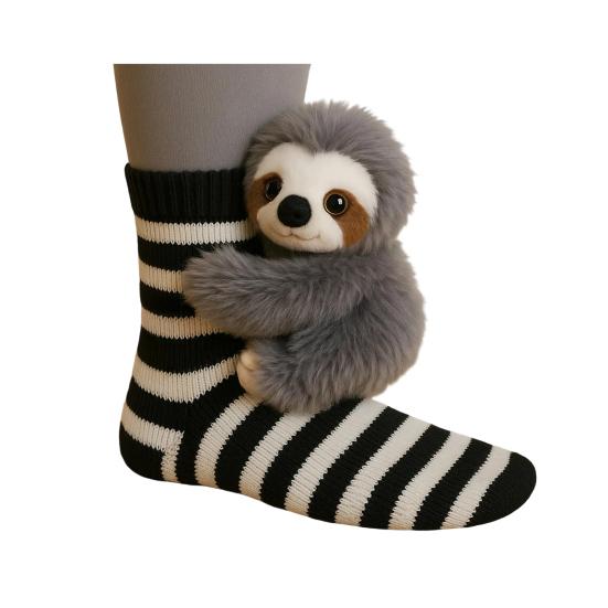 Chaussettes Animales en Peluche 3D Chaussettes Tricotées Mignonnes avec Animaux Moelleux Chaussettes Amusantes Extensibles Paresseux Chat pour Amoureux des Animaux Cadeau de Noël