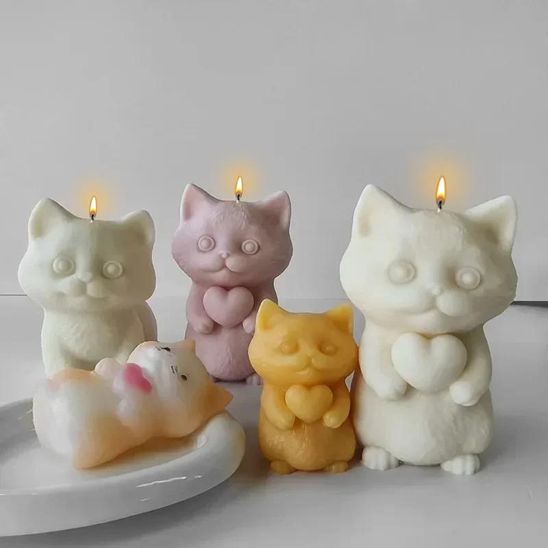 Cat Silicone Mold Pinching Toy DIY Kitten Aroma Candle Plaster Ornaments Molds Candle Making Supplies