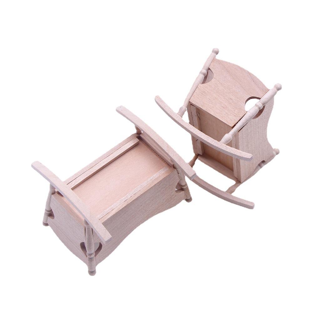 1Pcs Dollhouse Miniature Wooden Furniture Shaker Cradle Baby Bed Model Toys Nursery Simulation Crib Dolls Home Deccor Accessory