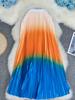 European & American Gradient Rainbow Pleated Midi A-line Skirt for Women - Versatile Slimming Style