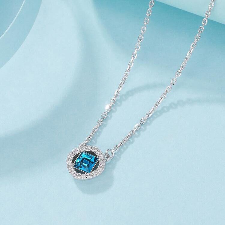 Fashion Dream Blue AAAA Zircon Charm Necklace Women's Silver Clavicle Chain Necklace 925 Sterling Silver Women's Necklace