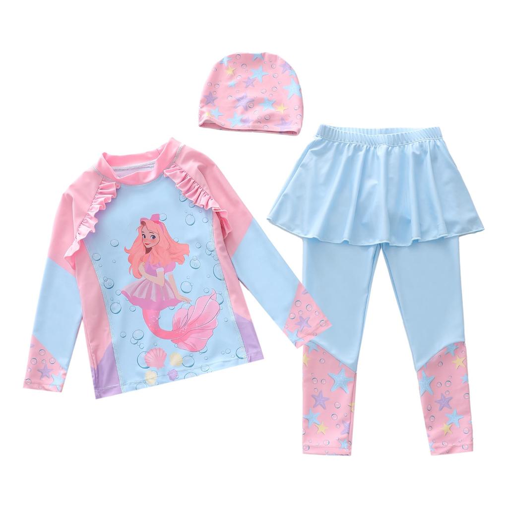 New Girls' Long Sleeve Two-Piece Swimsuit for Toddlers and Kids with CPC Certification