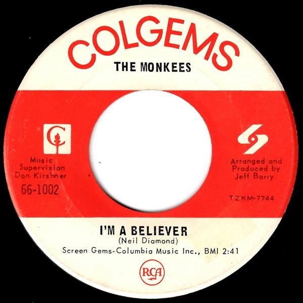 

7inch Record MONKEES - I m A Believer 661002 Colgems 1966 US Rock Used