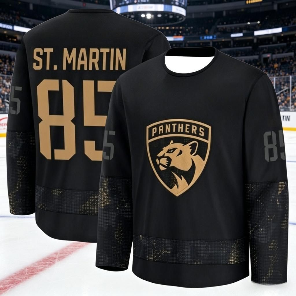 2026 Florida Herren Neue Schwarz-Gold-Edition Eishockey Trainingsanzug - 3D-gedrucktes, feuchtigkeitsableitendes Langarmshirt Familie