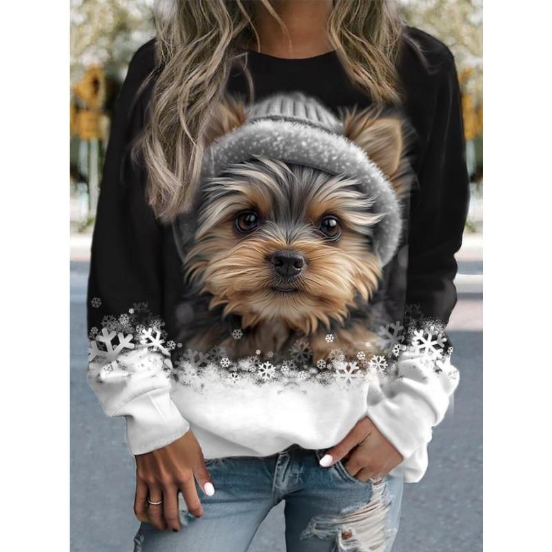 Women s animal dog pattern 3D printed casual long sleeved shirt XS