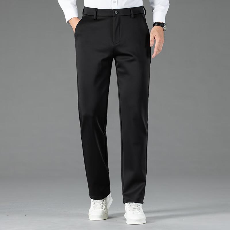FAPAI Men's Wool Blend Fleece-Lined Straight Business Casual Trousers