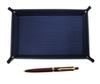Grained Cowhide Pen Tray In Blue with a Brass Insert and a Red Ballpoint Pen Set Japanese-made Euro-style (TRAL-NXB-R).