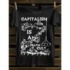 Mens Vintage Punk Rock TShirt Anarchist Symbol Capitalism Is Deadly Cult Slogan Cotton Soft Round Neck Short Sleeve Black Tee