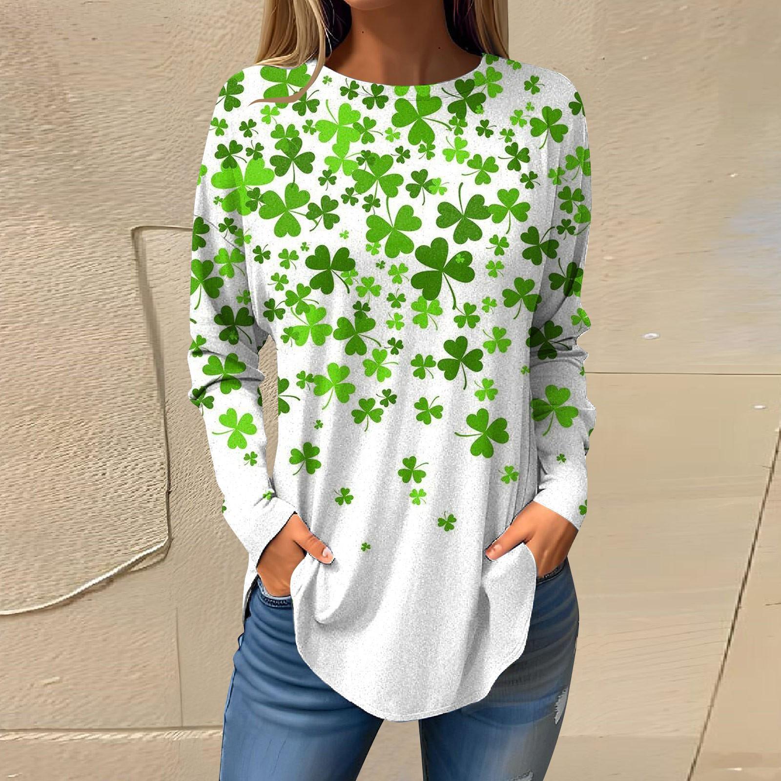 

Жіночі футболки. Осінні повсякденні сорочки з довгими рукавами. Світшоти. Топ з ретро-принтом. Пуловер St.. День Патріка XL