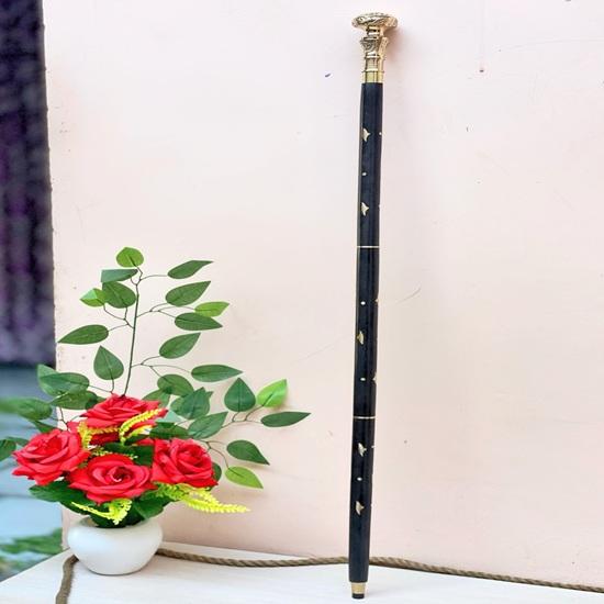 99.06 Cm Brass Flower Handle Walking Stick, Stylish Black Hardwood Foldable Cane, Gift For Father, Grandparents, Christmas Gift, Anniversary Gift