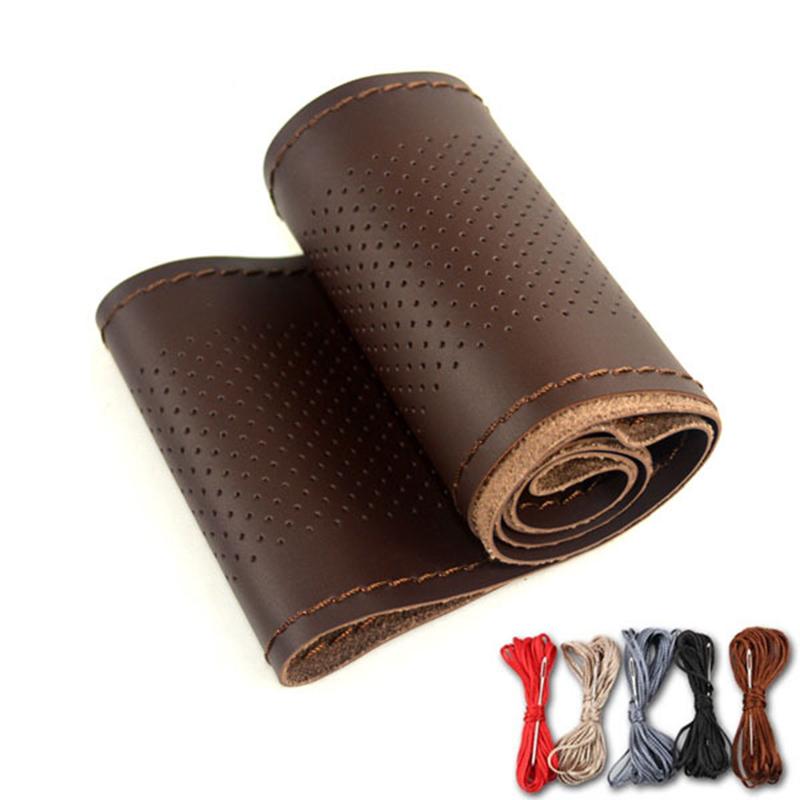 DIY Micro Fiber leather Car Steering Wheel Cover Soft Anti slip  handsewn car steering wheel sleeve 38CM Interior Accessories