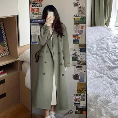Hong Kong Style Solid Color Mid-length Woolen Windbreaker Coat for Female Students Autumn and Winter Korean Style Hepburn Style Loose Warm Coat