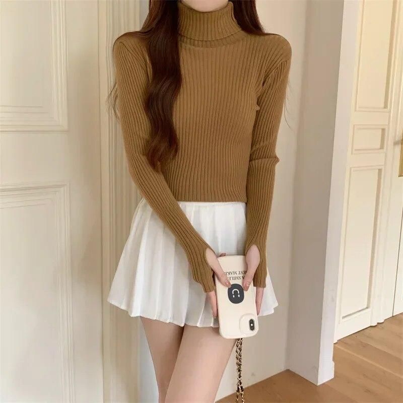 Turtleneck Sweater Casual Pullover Fashion Women Autumn Winter Korean Knitted Thick Sweaters Bottom Sweater Woman Jumper 29559