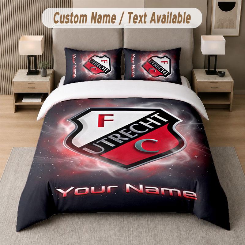 Custom Bedding Set FC Utrecht Pattern, Print Name Text 1 Duvet Cover plus 2 Pillowcases Home Textile