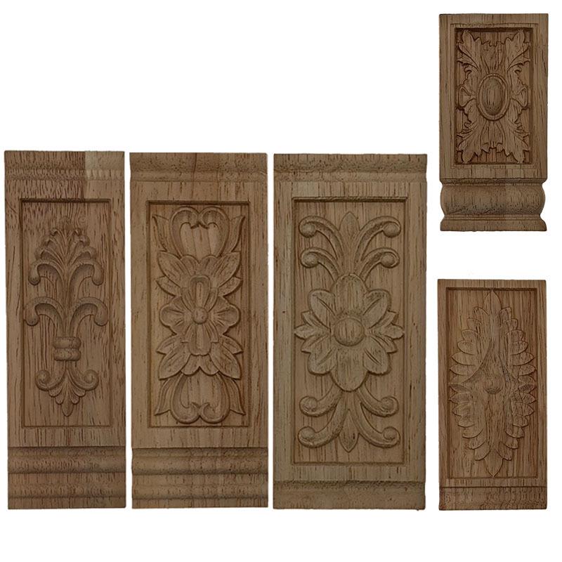 European-Style Solid Wood Carving: Rectangular Floral Block