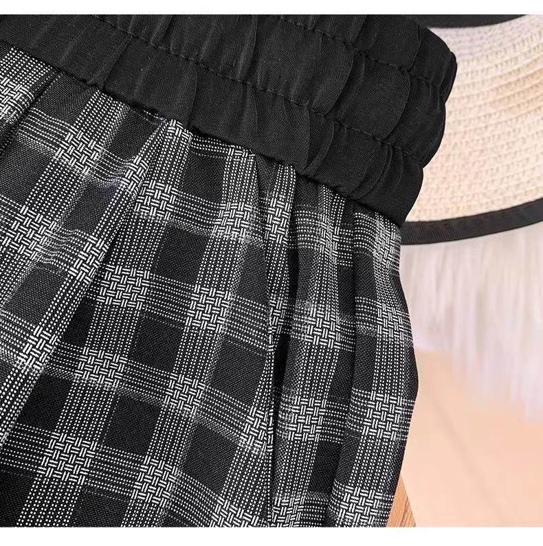 Summer Plus Size Plaid Wide-Leg Pants - Korean Style, Loose, Slimming, Meat-Concealing